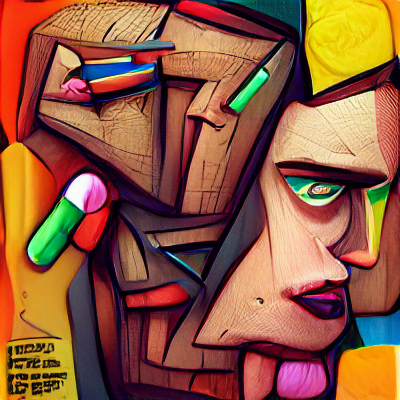 Rough Runts cover: angular faces and wooden shapes interwoven with vivid blocks of red, green, blue and yellow.